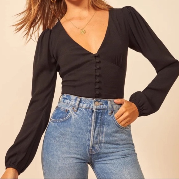 🖤 Reformation Nell Top - Black Button Up 🖤 - Picture 3 of 6
